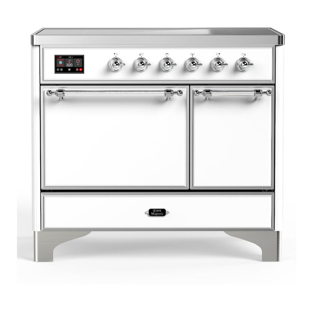 Ilve UMDIB40QNR3WHC Ilve Umdib40Qnr3Whc Majestic Iii 40 Inch Induction Range With 6 Elements, 3.82 Cu. Ft. Total Oven Capacity (Solid Door, White, Chrome)