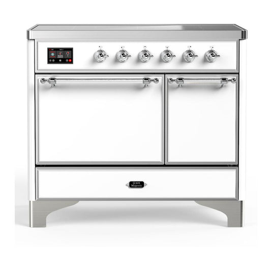 Ilve UMDIB40QNR3WHC Ilve Umdib40Qnr3Whc Majestic Iii 40 Inch Induction Range With 6 Elements, 3.82 Cu. Ft. Total Oven Capacity (Solid Door, White, Chrome)