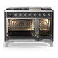Ilve UM48FQNR3MGC Ilve Um48Fqnr3Mgc Majestic Iii 48 Inch Dual Fuel Range With 8 Burners And Griddle, Dual Function Burner Up To 25,000 Btu (Natural Gas, Solid Door, Graphite Matte, Chrome)