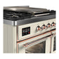 Ilve UMD40FNR3AWP Ilve Umd40Fnr3Awp Majestic Iii 40 Inch Dual Fuel Range With 6 Burners And Griddle, Dual Function Burner Up To 25,000 Btu (Natural Gas, Triple Glass Door, Antique White, Copper)