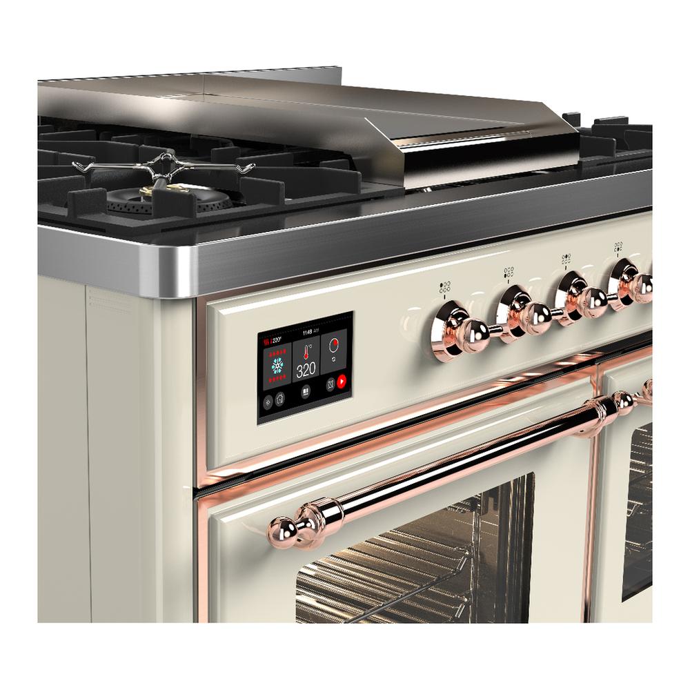 Ilve UMD40FNR3AWP Ilve Umd40Fnr3Awp Majestic Iii 40 Inch Dual Fuel Range With 6 Burners And Griddle, Dual Function Burner Up To 25,000 Btu (Natural Gas, Triple Glass Door, Antique White, Copper)