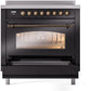 Ilve UPI366NMPBKB Nostalgie Ii 36 Inch Electric Freestanding Range In Glossy Black With Bronze Trim