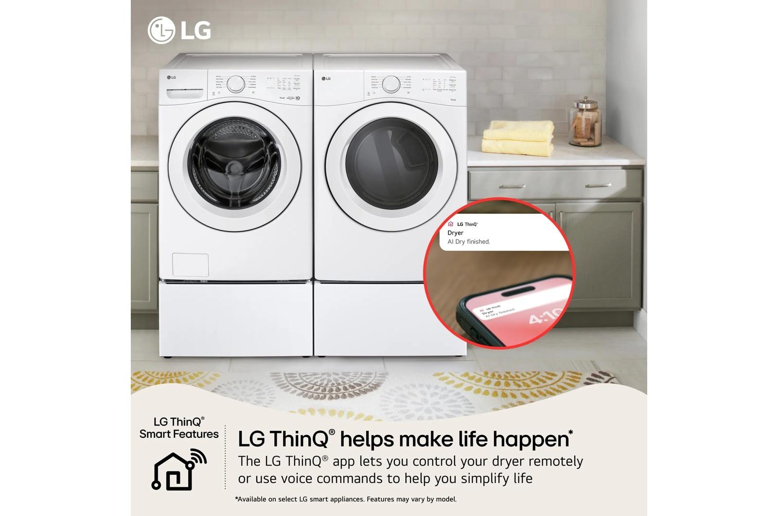 Lg DLE3420W 7.4 Cu. Ft. Ultra Large Capacity Smart Front Load Electric Dryer