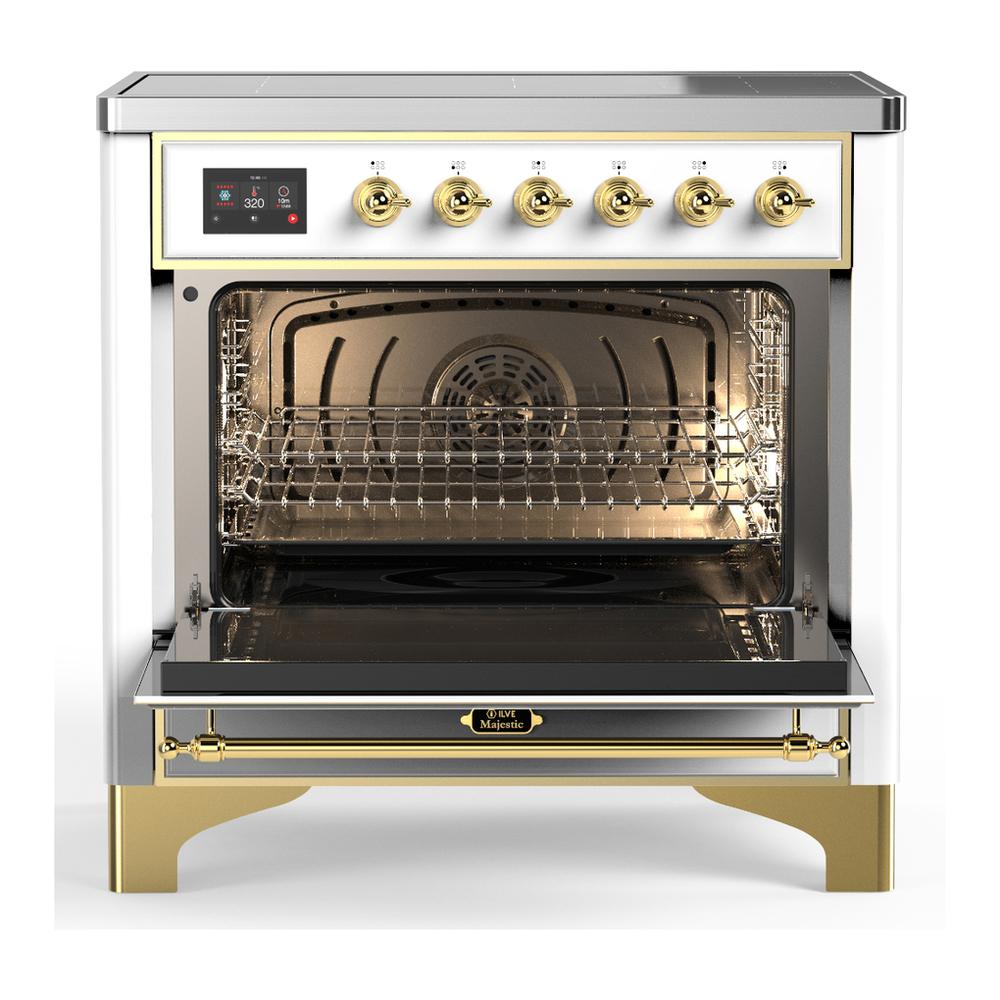Ilve UMIB36NR3WHG Ilve Umib36Nr3Whg Majestic Iii 36 Inch Induction Range With 6 Elements, 3.5 Cu. Ft. Total Oven Capacity (Triple Glass Door, White, Brass)