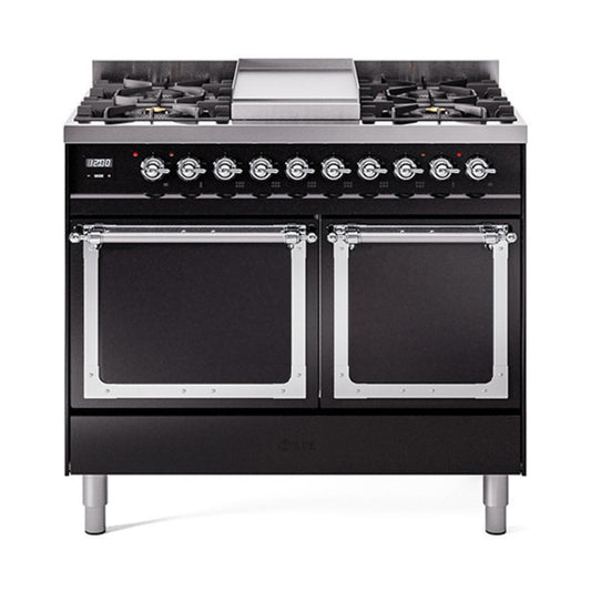 Ilve UND40FQNMPBKCLP Ilve Und40Fqnmpbkclp Nostalgie Ii Noblesse 40" Dual Fuel Range (Liquid Propane, Solid Door, Glossy Black, Chrome)