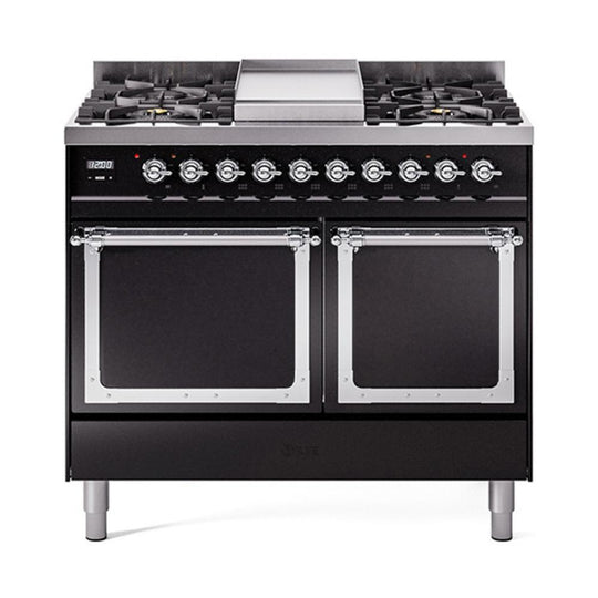 Ilve UND40FQNMPBKCLP Ilve Und40Fqnmpbkclp Nostalgie Ii Noblesse 40" Dual Fuel Range (Liquid Propane, Solid Door, Glossy Black, Chrome)