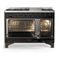 Ilve UM48FQNR3BKB Ilve Um48Fqnr3Bkb Majestic Iii 48 Inch Dual Fuel Range With 8 Burners And Griddle, Dual Function Burner Up To 25,000 Btu (Natural Gas, Solid Door, Glossy Black, Burnished)