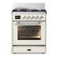 Ilve UM30NR3AWC Ilve Um30Nr3Awc Majestic Iii 30 Inch Dual Fuel Range With 5 Black Brass Burners, Dual Function Burner Up To 25,000 Btu (Natural Gas, Triple Glass Door, Antique White, Chrome)