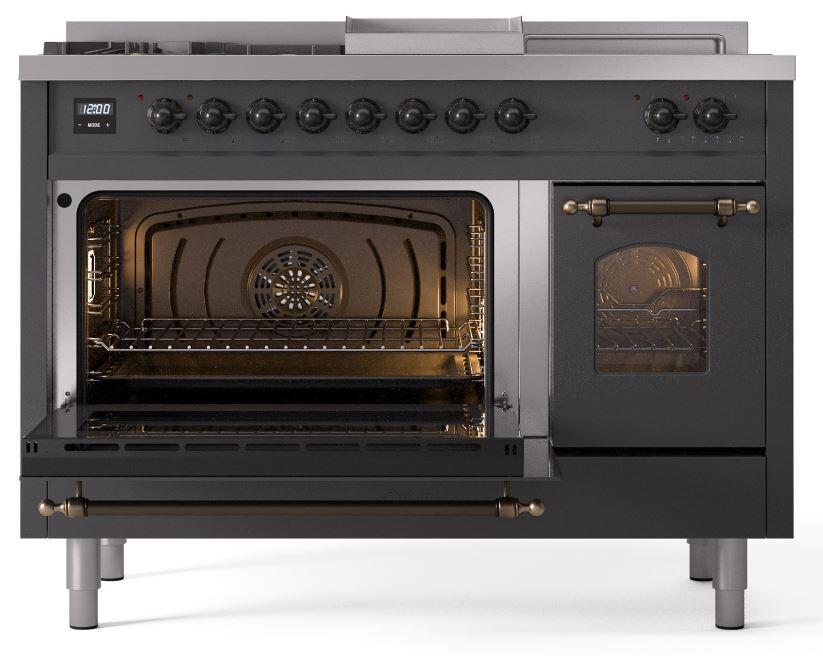 Ilve UP48FSNMPMGBLP Nostalgie Ii 48 Inch Dual Fuel Liquid Propane Freestanding Range In Matte Graphite With Bronze Trim