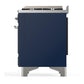 Ilve UM60FQNR3MBCLP Ilve Um60Fqnr3Mbclp Majestic Iii 60 Inch Dual Fuel Range With 9 Burners And Griddle, Dual Function Burner Up To 25,000 Btu (Liquid Propane, Solid Door, Midnight Blue, Chrome)
