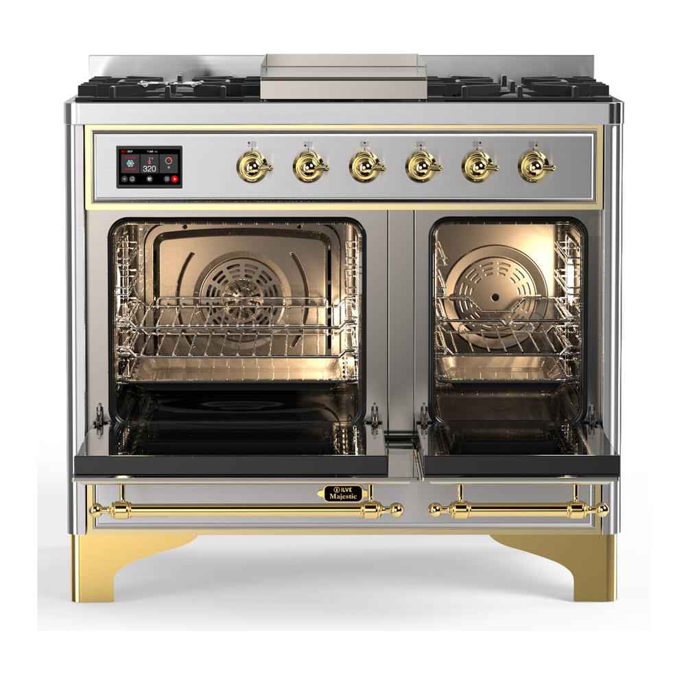 Ilve UMD40FNR3SSG Ilve Umd40Fnr3Ssg Majestic Iii 40 Inch Dual Fuel Range With 6 Burners And Griddle, Dual Function Burner Up To 25,000 Btu (Natural Gas, Triple Glass Door, Stainless Steel, Brass)