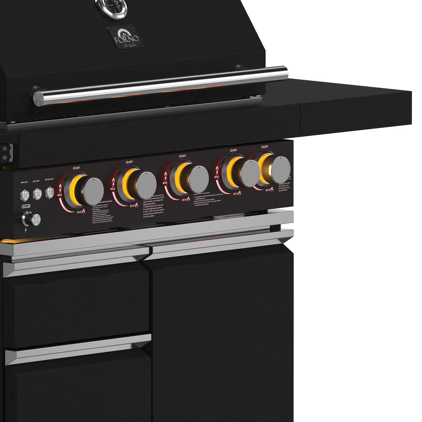 Forno FODKT2582BLK Forno All Aperto 62,600 Btu Bbq, 3 Stainless Steel Burners, Infrared Burners, Sink Module, Black Sintered Stone Countertops, Bar And Beverage Center