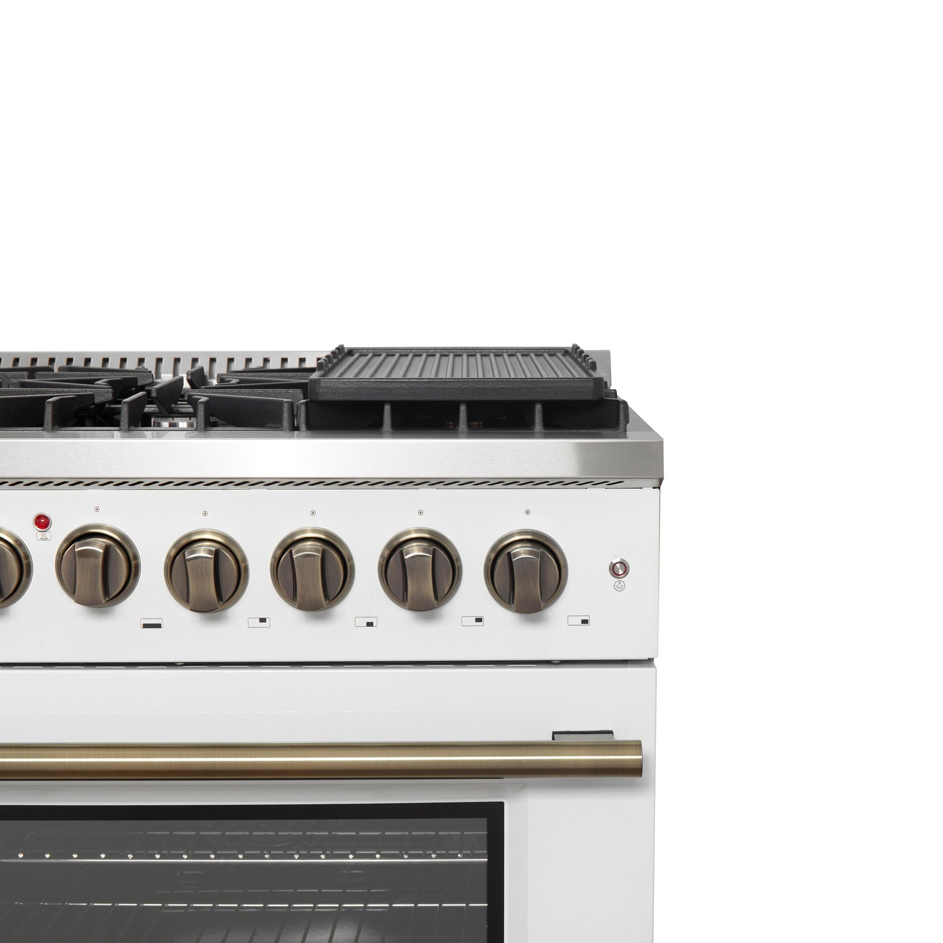 Forno FFSGS635648WHT Forno Galiano 48-Inch French Door Dual Fuel Range, White & Antique Brass Design, 8 Sealed Burners - 107,000 Btu, Griddle, 6.58 Cu.Ft. Double Ovens