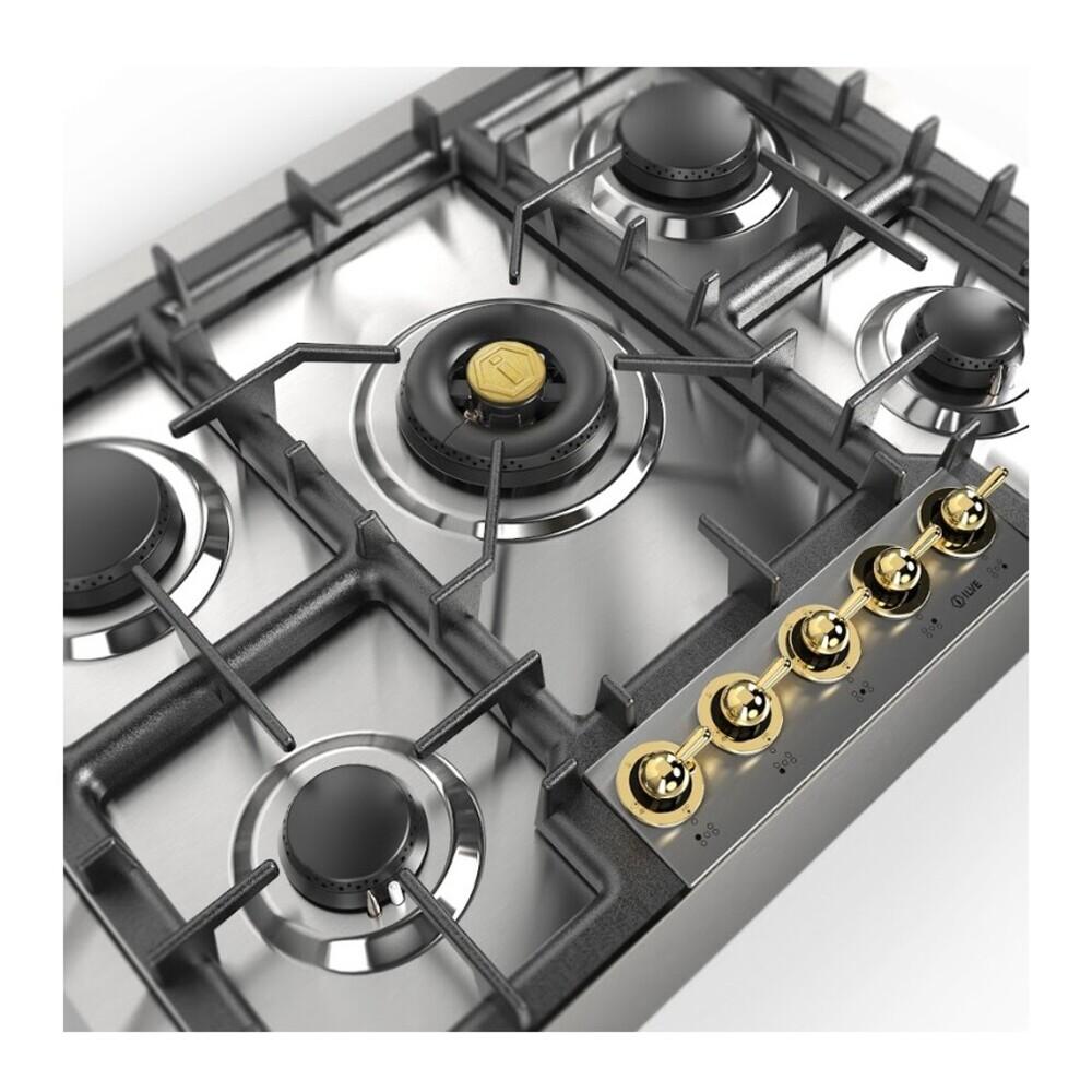 Ilve UHCPT75NSSGLP Ilve Uhcpt75Nssglp Nostalgie Ii 30 Inch Built-In Gas Cooktop With 5 Burners, In Stainless Steel (Liquid Propane, Brass)
