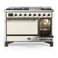 Ilve UM48FQNR3AWB Ilve Um48Fqnr3Awb Majestic Iii 48 Inch Dual Fuel Range With 8 Burners And Griddle, Dual Function Burner Up To 25,000 Btu (Natural Gas, Solid Door, Antique White, Burnished)