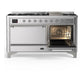 Ilve UM60FQNR3SSC Ilve Um60Fqnr3Ssc Majestic Iii 60 Inch Dual Fuel Range With 9 Burners And Griddle, Dual Function Burner Up To 25,000 Btu (Natural Gas, Solid Door, Stainless Steel, Chrome)