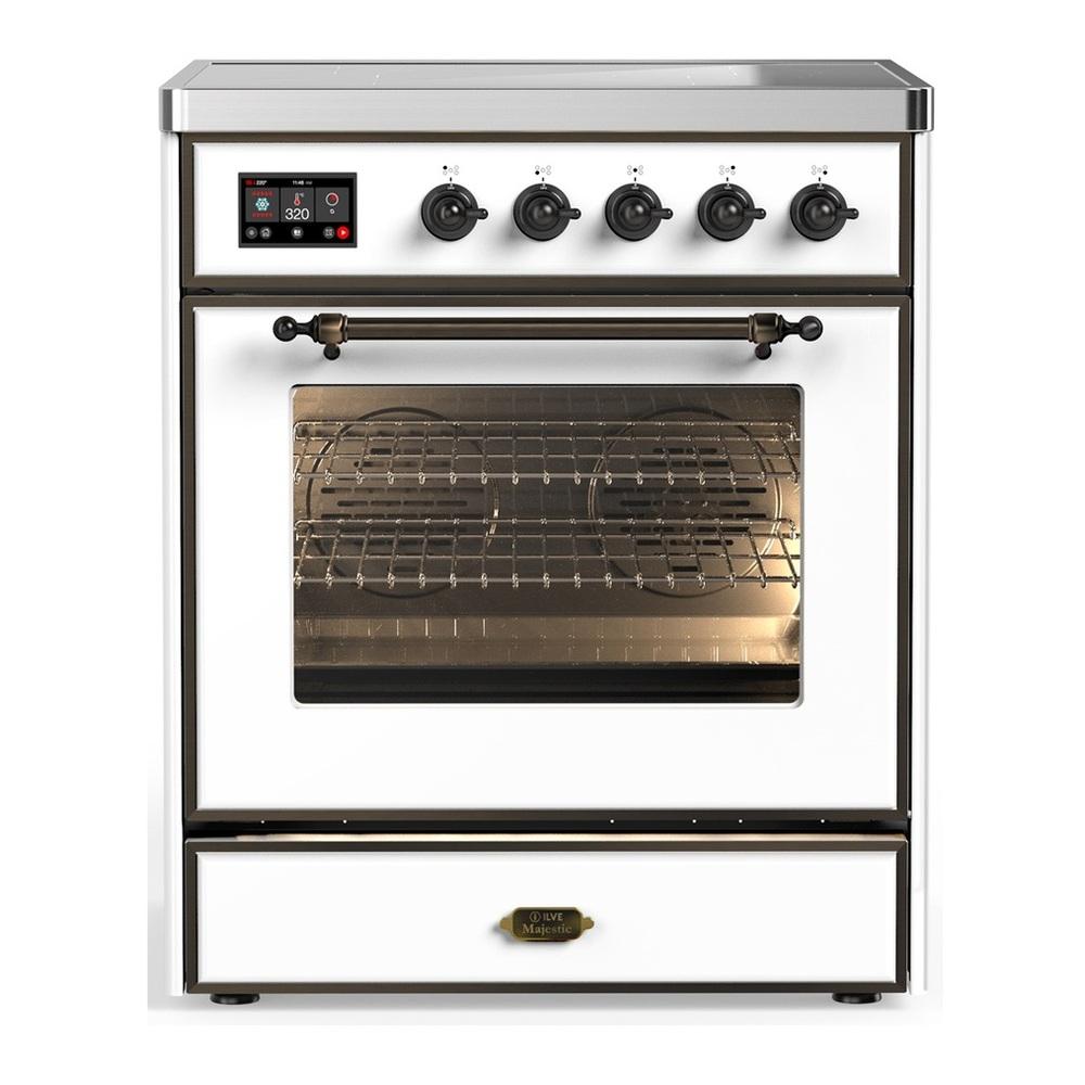 Ilve UMIB30NR3WHB Ilve Umib30Nr3Whb Majestic Iii 30 Inch Induction Range With 4 Elements, 4 Cu. Ft. Oven Capacity (Triple Glass Door, White, Burnished)