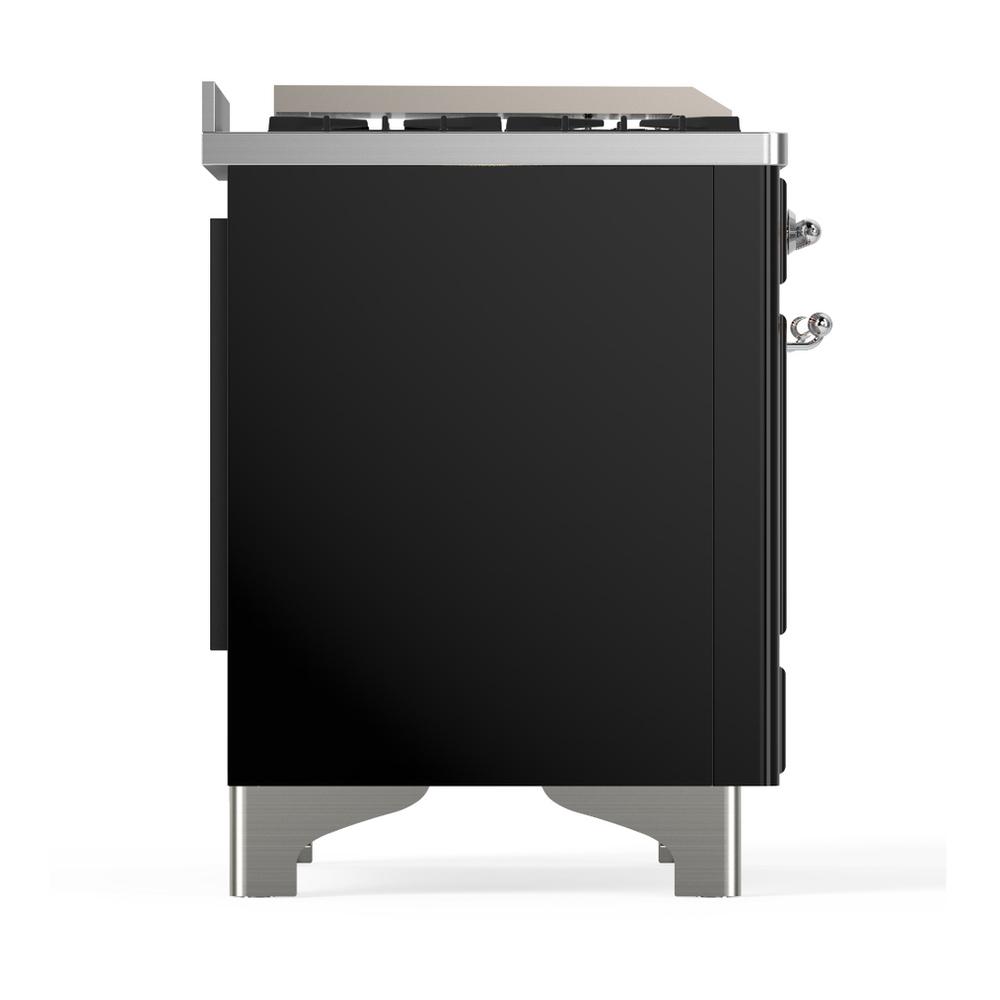 Ilve UM48FSQNR3BKC Ilve Um48Fsqnr3Bkc Majestic Iii 48 Inch Dual Fuel Range With 5 Black Brass Burners, Griddle And French Top, Dual Function Burner Up To 25,000 Btu (Natural Gas, Solid Door, Glossy Black, Chrome)
