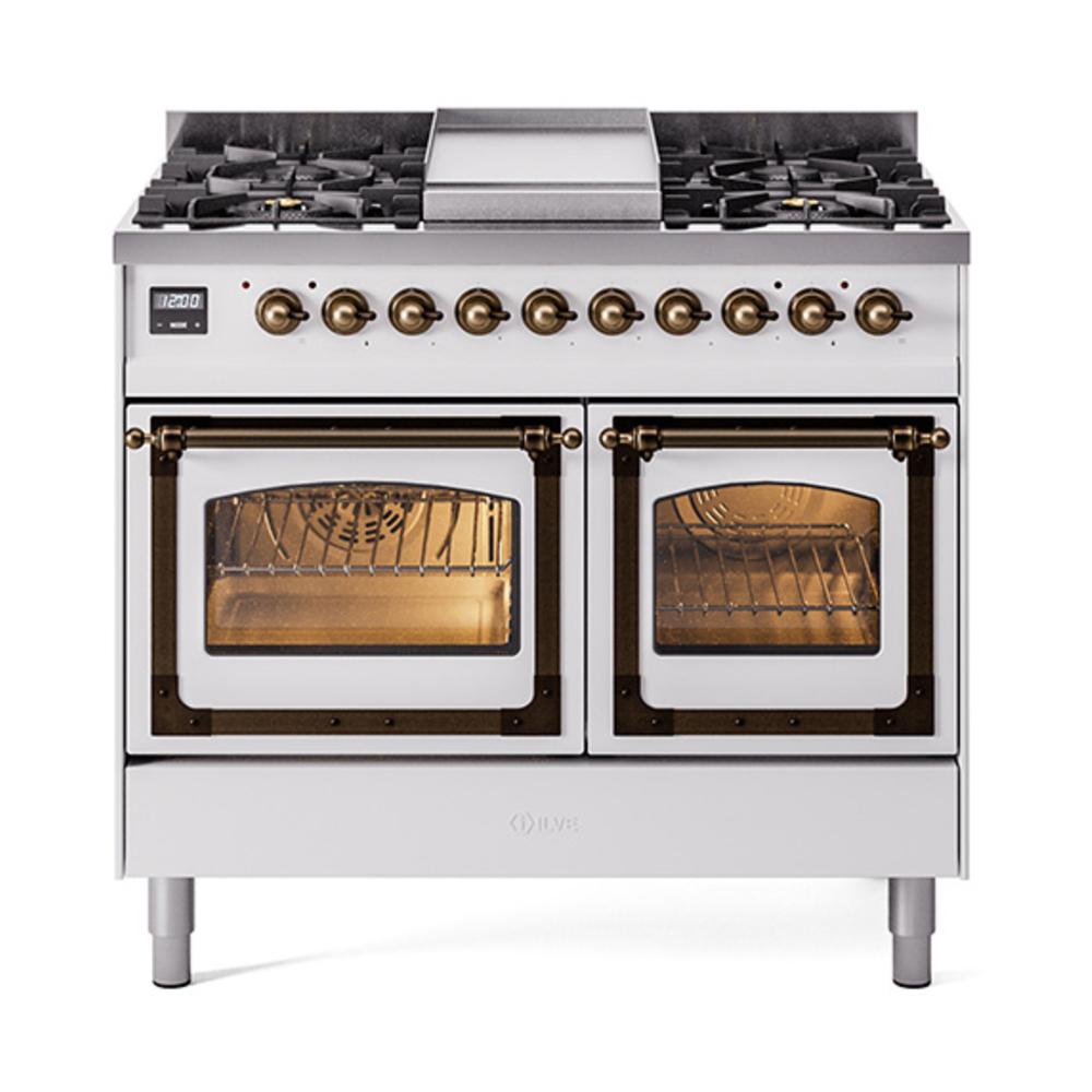 Ilve UND40FNMPWHBLP Ilve Und40Fnmpwhblp Nostalgie Ii Noblesse 40" Dual Fuel Range (Liquid Propane, Triple Glass Door, White, Burnished)