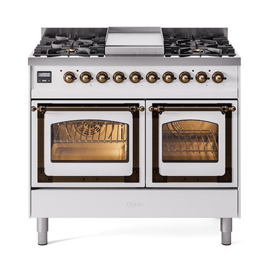 Ilve UND40FNMPWHBLP Ilve Und40Fnmpwhblp Nostalgie Ii Noblesse 40" Dual Fuel Range (Liquid Propane, Triple Glass Door, White, Burnished)