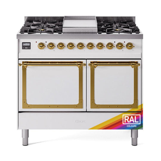 Ilve UND40FQNMPRAG Ilve Und40Fqnmprag Nostalgie Ii Noblesse 40" Dual Fuel Range (Natural Gas, Solid Door, Ral, Brass)