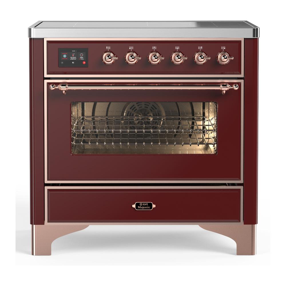 Ilve UMIB36NR3BUP Ilve Umib36Nr3Bup Majestic Iii 36 Inch Induction Range With 6 Elements, 3.5 Cu. Ft. Total Oven Capacity (Triple Glass Door, Burgundy, Copper)