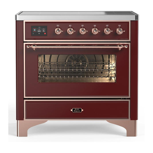 Ilve UMIB36NR3BUP Ilve Umib36Nr3Bup Majestic Iii 36 Inch Induction Range With 6 Elements, 3.5 Cu. Ft. Total Oven Capacity (Triple Glass Door, Burgundy, Copper)