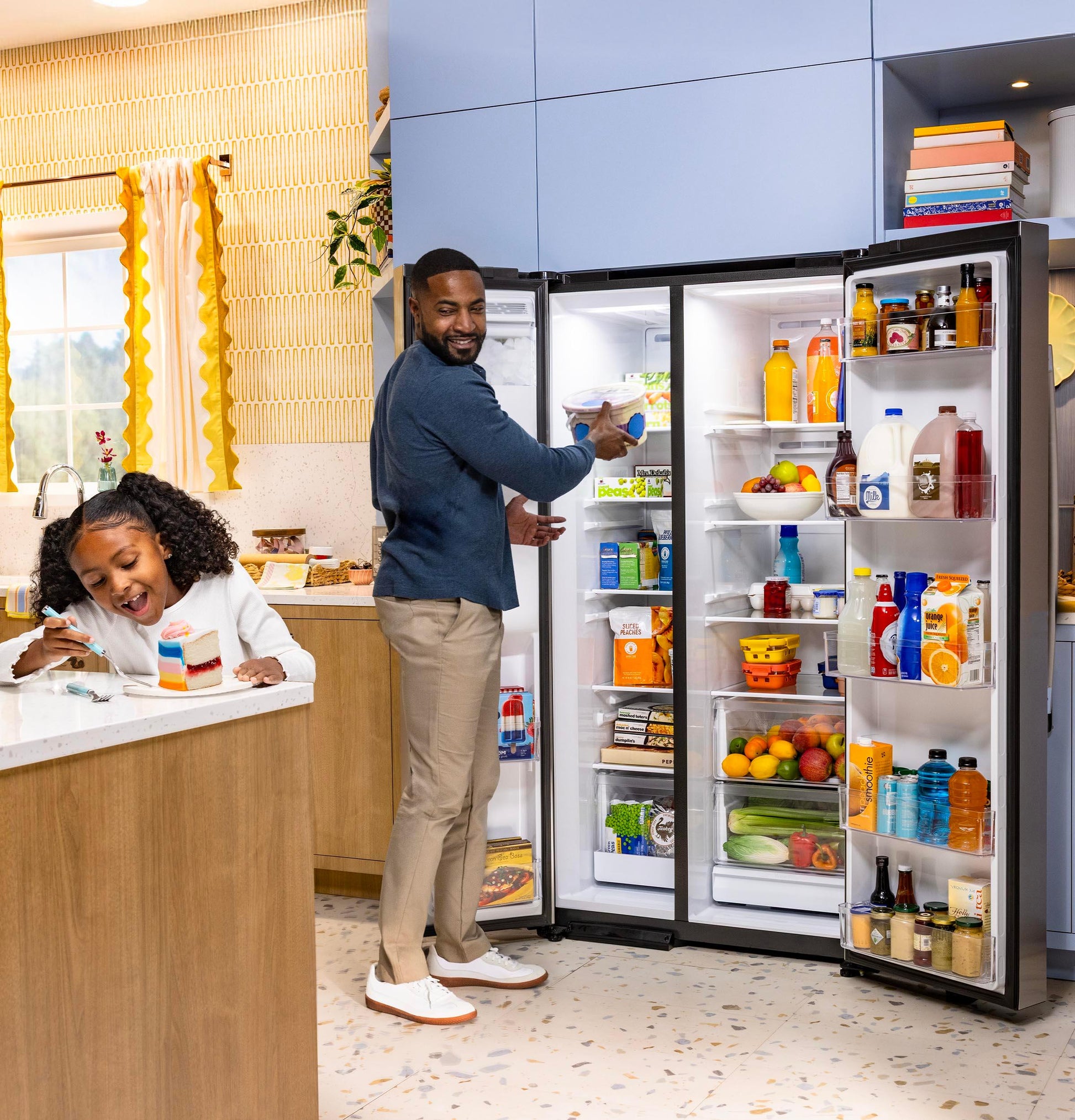 Ge Appliances GZS24NYYFS Ge® 23.6 Cu. Ft. Counter-Depth Side-By-Side Refrigerator With Extra Tall Dispenser And In-Door Icemaker