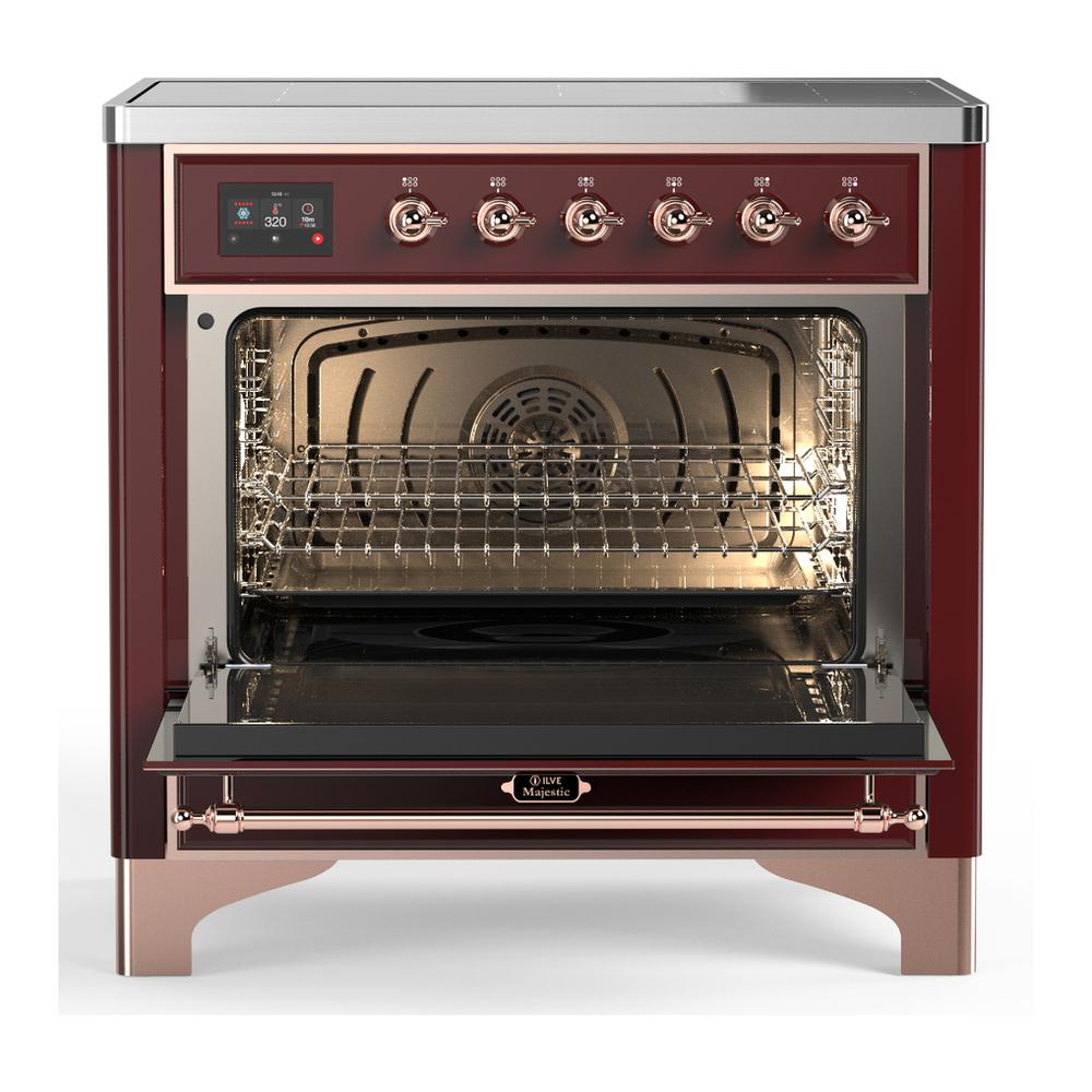 Ilve UMIB36NR3BUP Ilve Umib36Nr3Bup Majestic Iii 36 Inch Induction Range With 6 Elements, 3.5 Cu. Ft. Total Oven Capacity (Triple Glass Door, Burgundy, Copper)