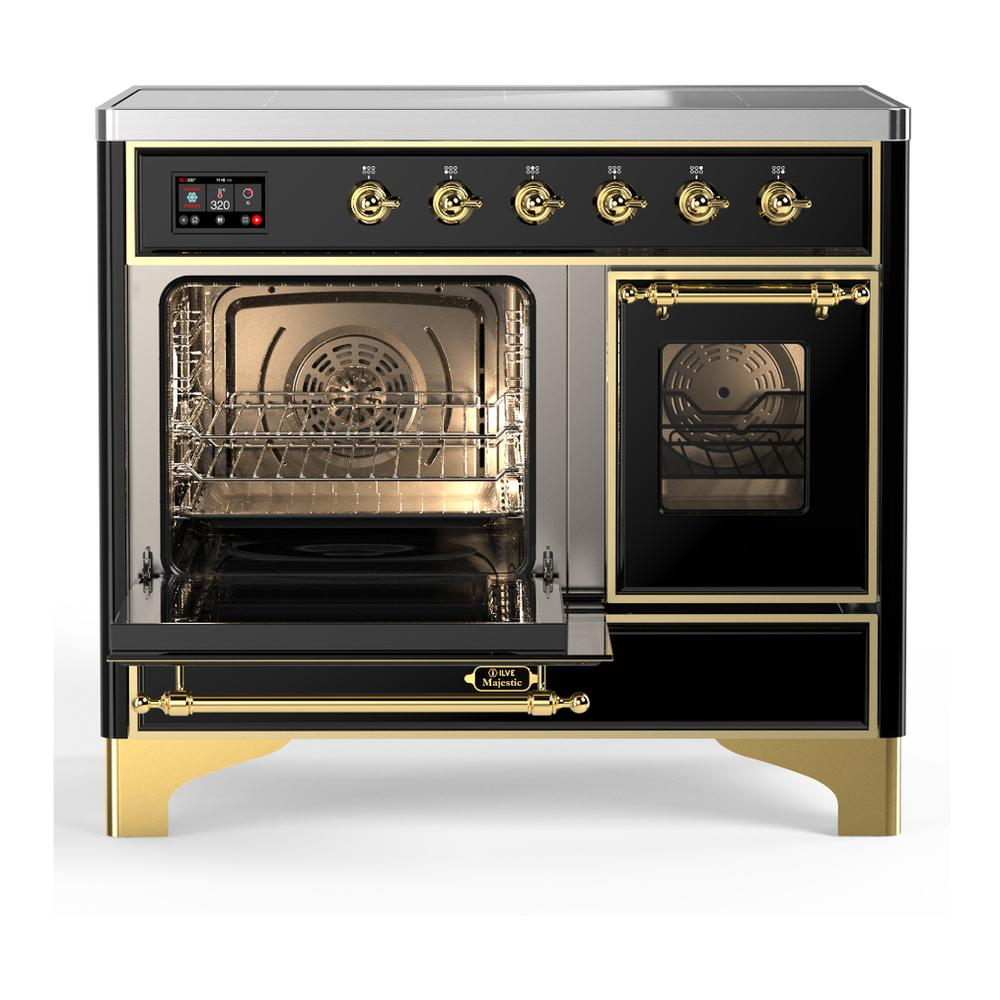 Ilve UMDIB40NR3BKG Ilve Umdib40Nr3Bkg Majestic Iii 40 Inch Induction Range With 6 Elements, 3.82 Cu. Ft. Total Oven Capacity (Triple Glass Door, Glossy Black, Brass)