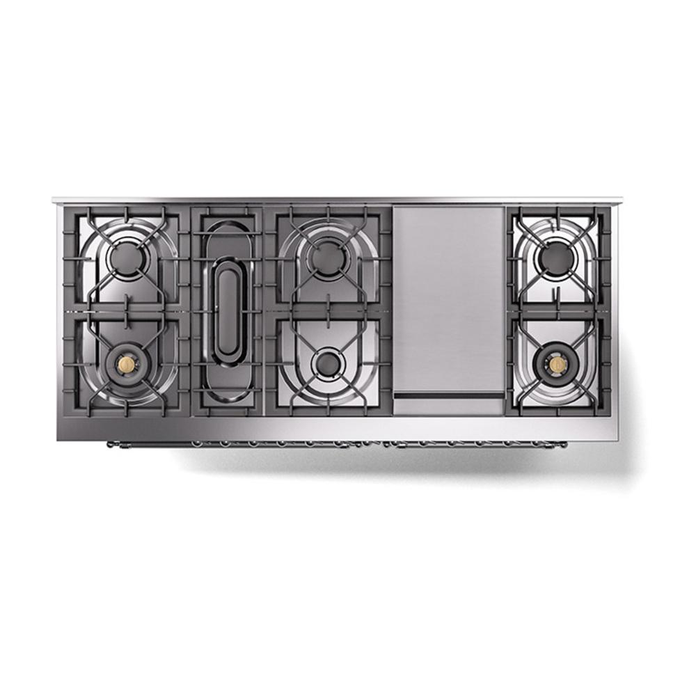 Ilve UN60FQNMPBGCLP Ilve Un60Fqnmpbgclp Nostalgie Ii Noblesse 60" Dual Fuel Range (9 Sealed Burners + Griddle, Liquid Propane, Solid Door, Blue Grey, Chrome)