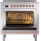 Ilve UPI366NMPSSP Nostalgie Ii 36 Inch Electric Freestanding Range In Stainless Steel With Copper Trim