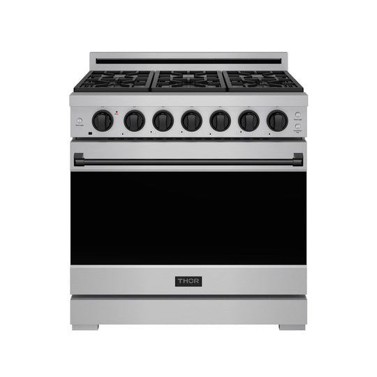 Thor Kitchen RSG36PBLK 36 Inch Professional Gas Range With Precision Knob In Stainless Steel And Black Gordon Ramsay Series
