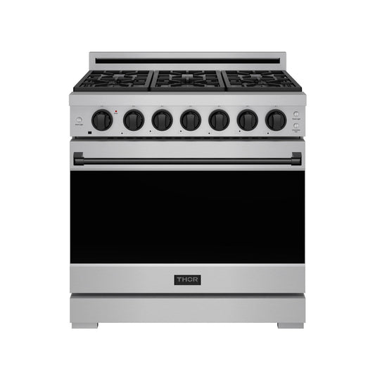 Thor Kitchen RSG36PLPBLK 36 Inch Professional Liquid Propane Range With Precision Knob In Stainless Steel And Black Gordon Ramsay Series