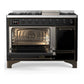 Ilve UM48FQNR3BKB Ilve Um48Fqnr3Bkb Majestic Iii 48 Inch Dual Fuel Range With 8 Burners And Griddle, Dual Function Burner Up To 25,000 Btu (Natural Gas, Solid Door, Glossy Black, Burnished)