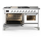 Ilve UM60FSNR3WHC Ilve Um60Fsnr3Whc Majestic Iii 60 Inch Dual Fuel Range With 7 Burners, Griddle And French Top, Dual Function Burner With Up To 25,000 Btu (Natural Gas, Triple Glass Door, White, Chrome)