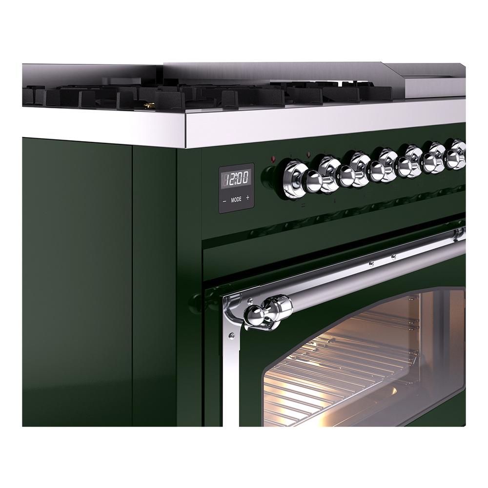 Ilve UN48FNMPEGC Ilve Un48Fnmpegc Nostalgie Ii Noblesse 48" Dual Fuel Range (8 Sealed Burners + Griddle, Natural Gas, Triple Glass Door, Emerald Green, Chrome)