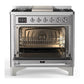 Ilve UM36FNR3SSC Ilve Um36Fnr3Ssc Majestic Iii 36 Inch Dual Fuel Range With 6 Black Brass Burners And Griddle, Dual Function Burner Up To 25,000 Btu (Triple Glass Door, Stainless Steel, Chrome, Natural Gas)