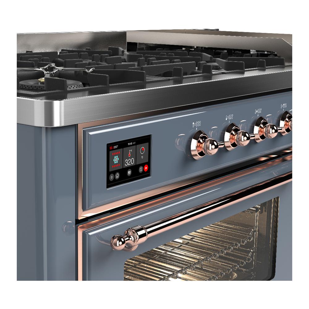 Ilve UM60FNR3BGP Ilve Um60Fnr3Bgp Majestic Iii 60 Inch Dual Fuel Range With 9 Burners And Griddle, Dual Function Burner Up To 25,000 Btu (Natural Gas, Triple Glass Door, Blue Grey, Copper)