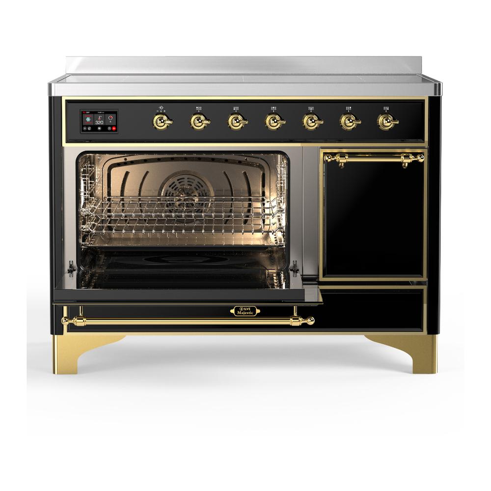 Ilve UMIB48QNR3BKG Ilve Umib48Qnr3Bkg Majestic Iii 48 Inch Induction Range With 6 Elements, 5.02 Cu. Ft. Total Oven Capacity (Solid Door, Glossy Black, Brass)