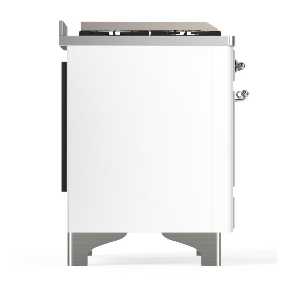 Ilve UM36FQNR3WHC Ilve Um36Fqnr3Whc Majestic Iii 36 Inch Dual Fuel Range With 6 Black Brass Burners And Griddle, Dual Function Burner Up To 25,000 Btu (Solid Door, White, Chrome, Natural Gas)