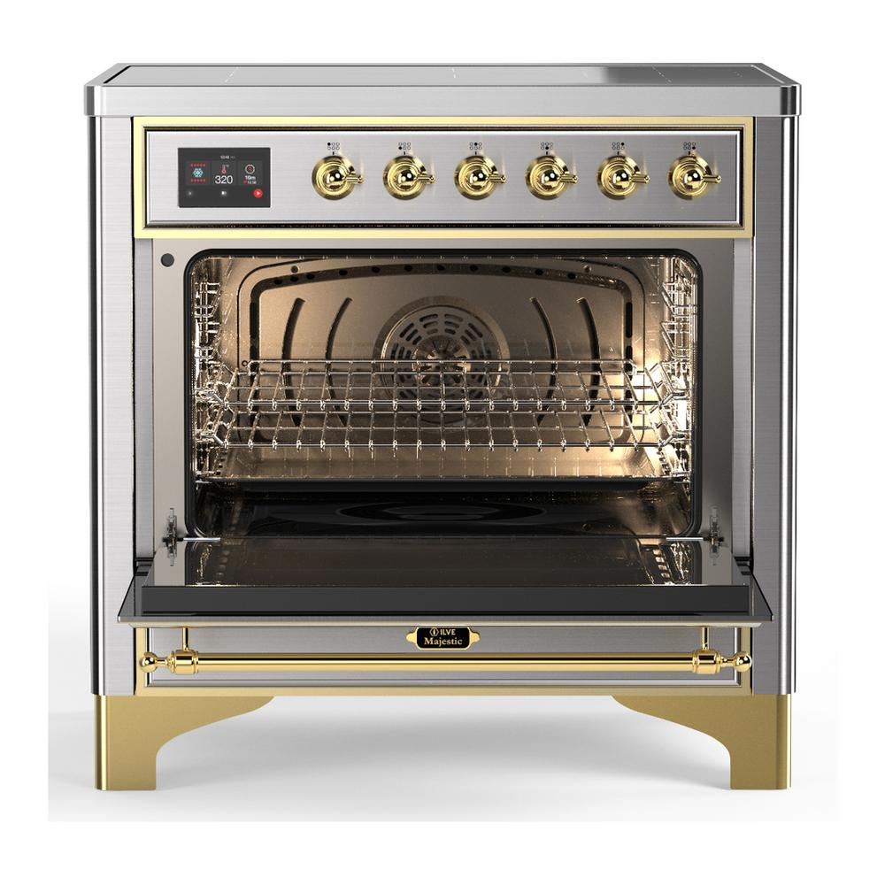 Ilve UMIB36NR3SSG Ilve Umib36Nr3Ssg Majestic Iii 36 Inch Induction Range With 6 Elements, 3.5 Cu. Ft. Total Oven Capacity (Triple Glass Door, Stainless Steel, Brass)