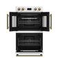 Forno FBOEL134030WHT Forno Asti 30-Inch Double Electric Wall Oven With Upper French Doors In White & Antique Brass, 7.36 Cu. Ft. Dual True Convection, 7,200W, Air Fry, Sous Vide, Self-Clean