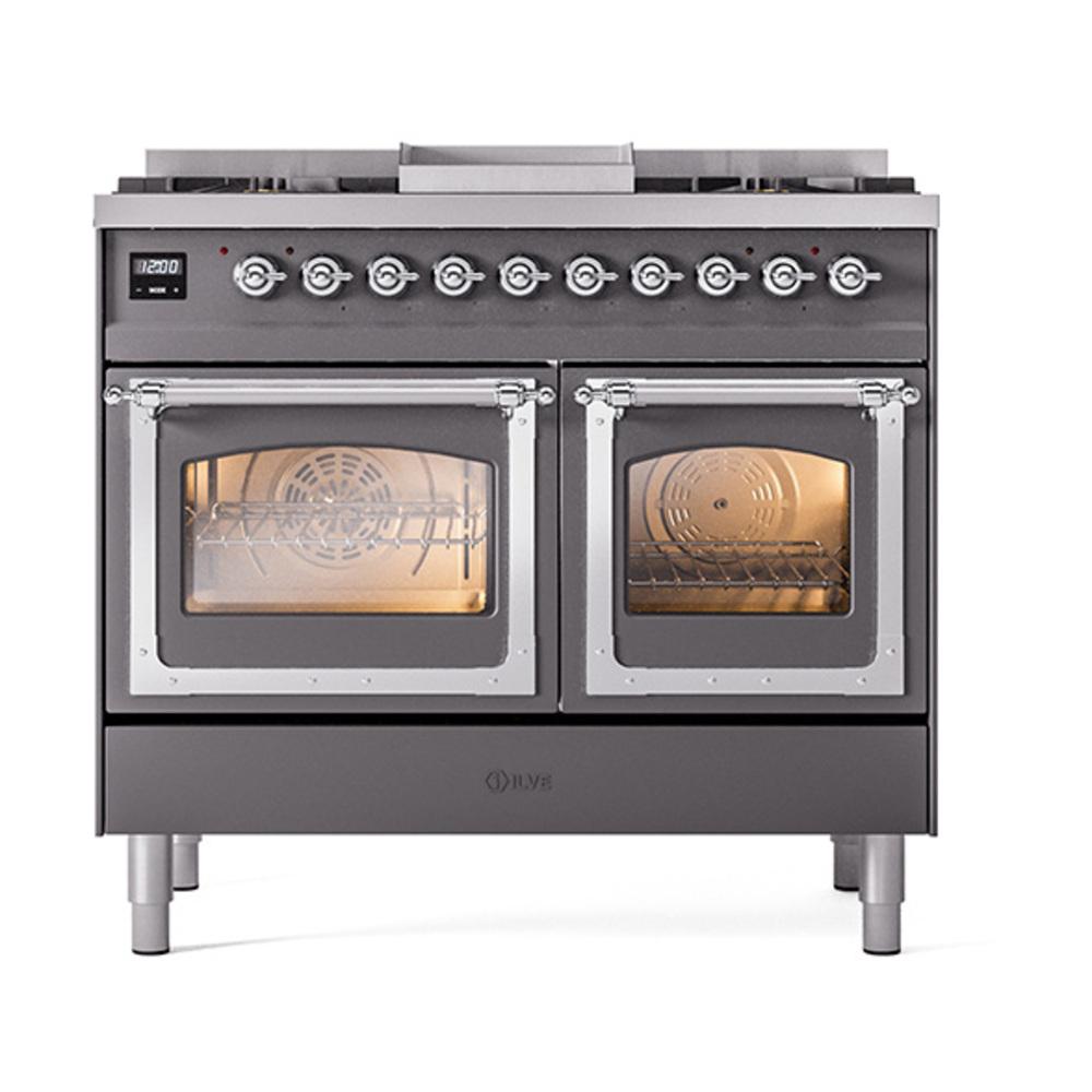 Ilve UND40FNMPMGC Ilve Und40Fnmpmgc Nostalgie Ii Noblesse 40" Dual Fuel Range (Natural Gas, Triple Glass Door, Graphite Matte, Chrome)