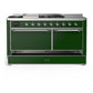 Ilve UM60FSQNR3EGC Ilve Um60Fsqnr3Egc Majestic Iii 60 Inch Dual Fuel Range With 7 Burners, Griddle And French Top, Dual Function Burner With Up To 25,000 Btu (Natural Gas, Solid Door, Emerald Green, Chrome)