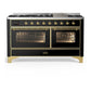 Ilve UM60FNR3BKG Ilve Um60Fnr3Bkg Majestic Iii 60 Inch Dual Fuel Range With 9 Burners And Griddle, Dual Function Burner Up To 25,000 Btu (Natural Gas, Triple Glass Door, Glossy Black, Brass)