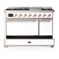 Ilve UM48FQNR3WHPLP Ilve Um48Fqnr3Whplp Majestic Iii 48 Inch Dual Fuel Range With 8 Burners And Griddle, Dual Function Burner Up To 25,000 Btu (Liquid Propane, Solid Door, White, Copper)