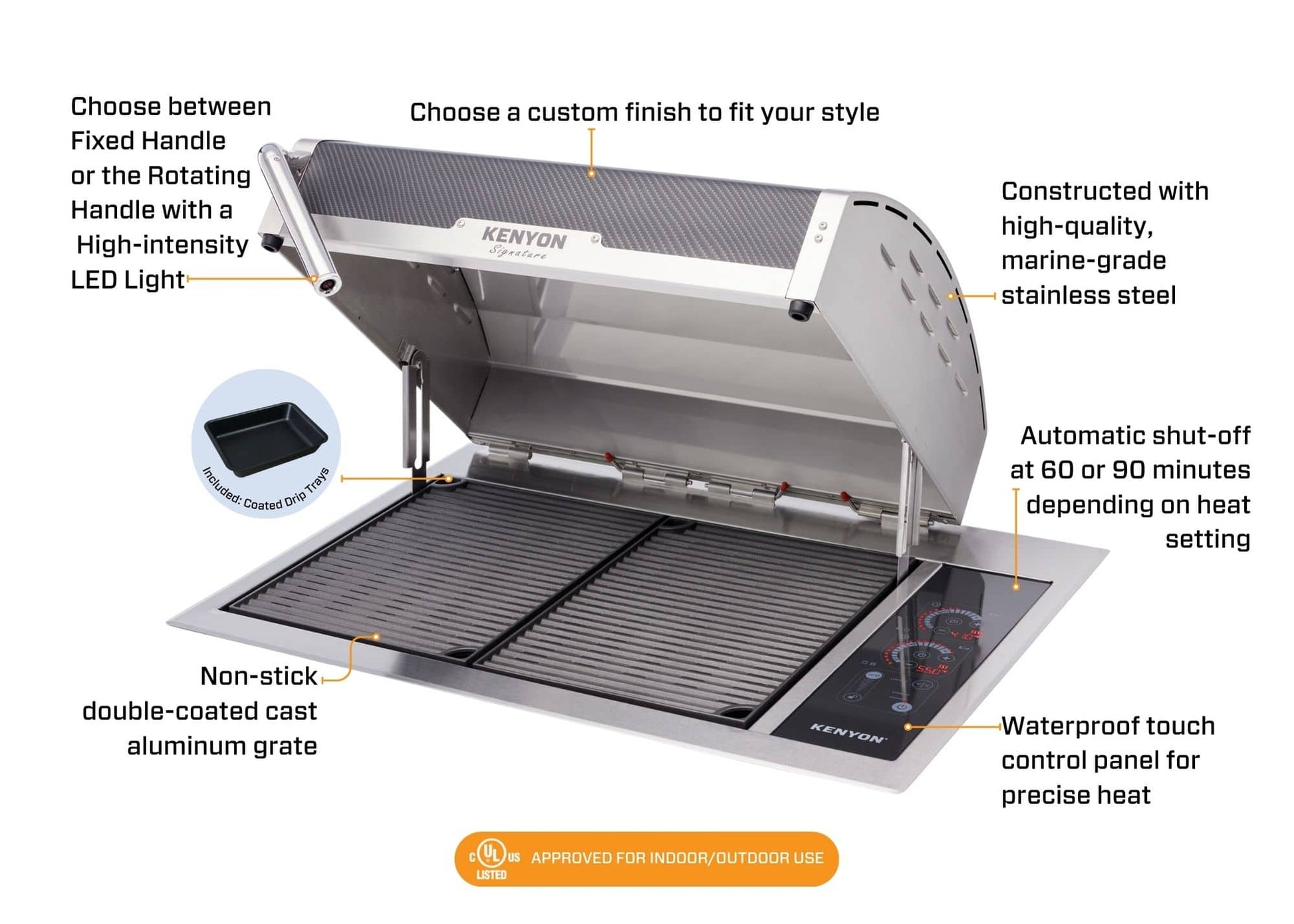 Kenyon B70429NHCF BLACK CARBON FIBER LID WITH LIGHTED HANDLE Signature Grill