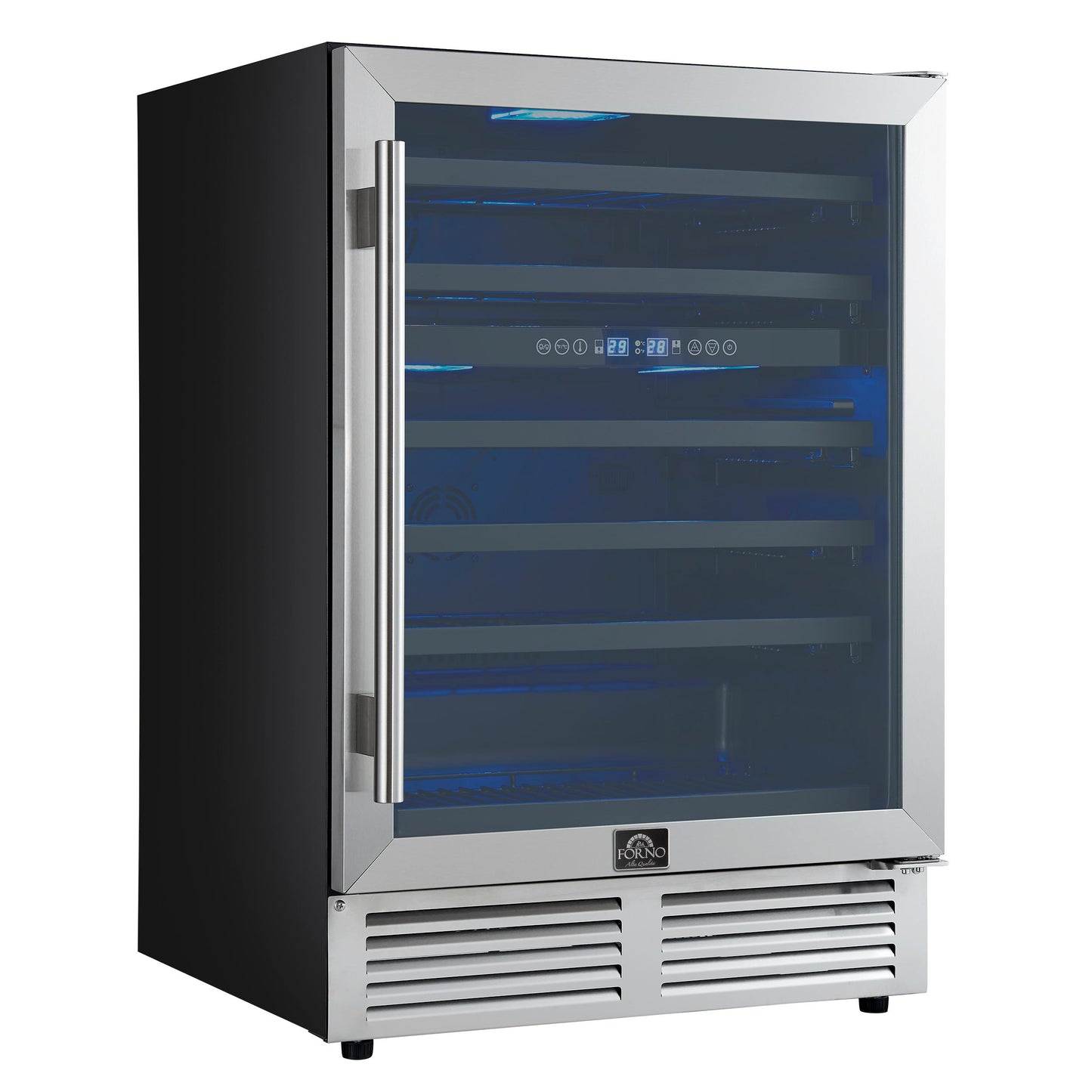 Forno FWCDR663424S Forno Bacchino 24 Inch Wine Cooler, Stainless Steel, With Led Lighting, Triple Glass Door, 51 Bottle Capacity, Built-In Or Freestanding