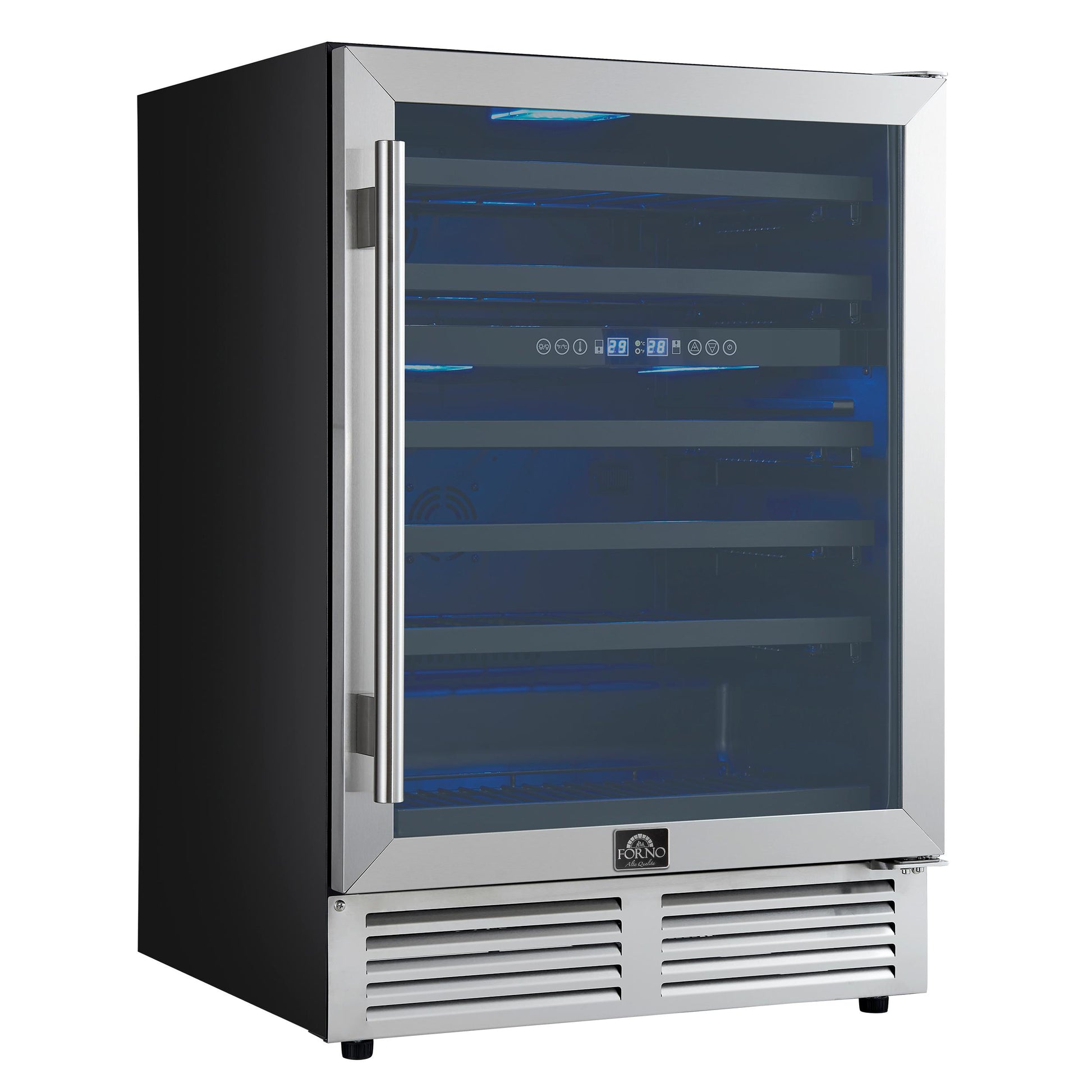 Forno FWCDR663424S Forno Bacchino 24 Inch Wine Cooler, Stainless Steel, With Led Lighting, Triple Glass Door, 51 Bottle Capacity, Built-In Or Freestanding